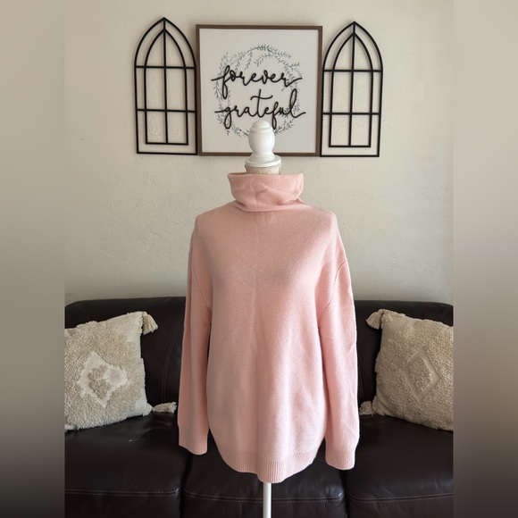 Magaschoni Long Sleeve Cowl Neck 100% Cashmere Light Pink Sweater